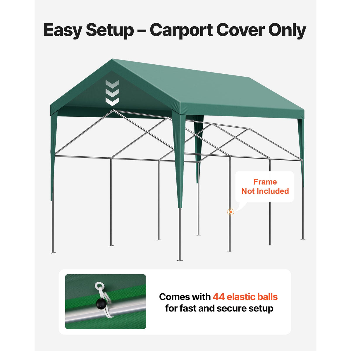 Carport Replacement Canopy, 10 x 20 ft Potable Garage Tent Top Tarp, UV-Resistant & Waterproof Car Shelter Tarp, Heavy Duty Car Port Cover with Ball Buggees, Dark Green, Frame Not Included
