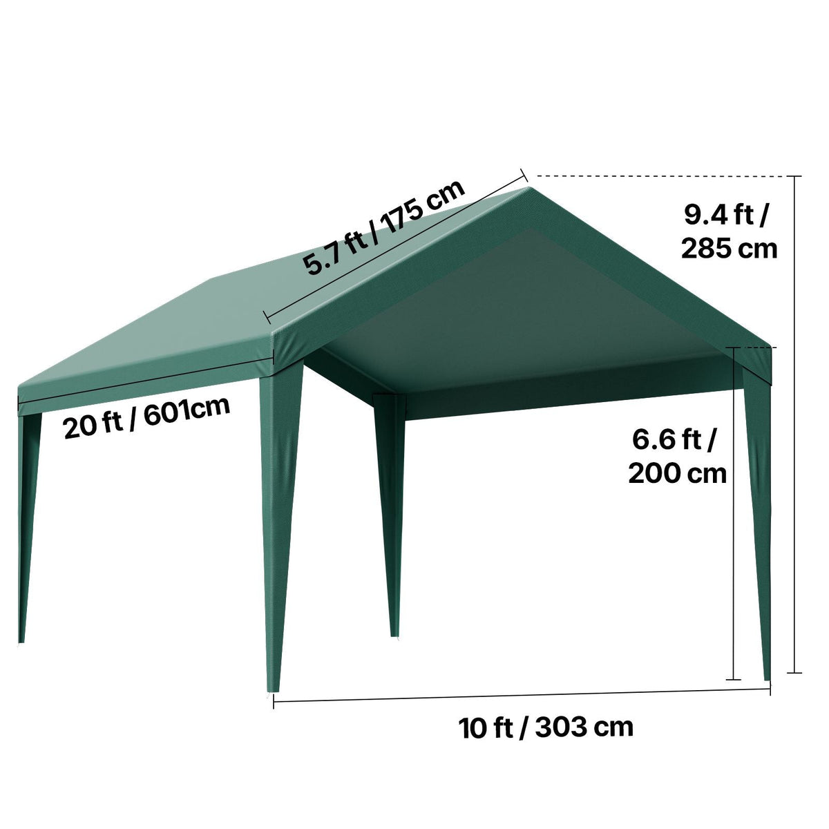 Carport Replacement Canopy, 10 x 20 ft Potable Garage Tent Top Tarp, UV-Resistant & Waterproof Car Shelter Tarp, Heavy Duty Car Port Cover with Ball Buggees, Dark Green, Frame Not Included