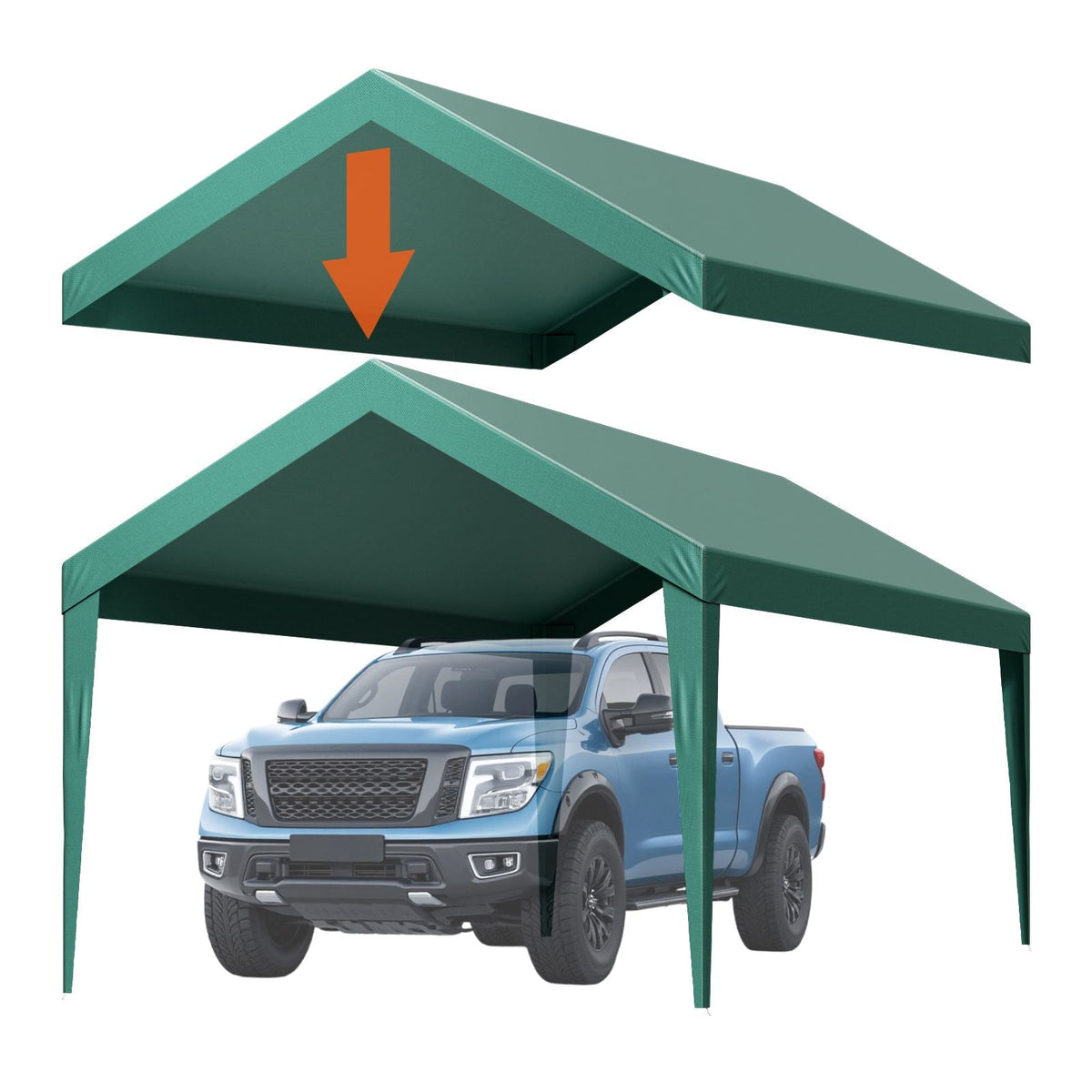 Carport Replacement Canopy, 10 x 20 ft Potable Garage Tent Top Tarp, UV-Resistant & Waterproof Car Shelter Tarp, Heavy Duty Car Port Cover with Ball Buggees, Dark Green, Frame Not Included