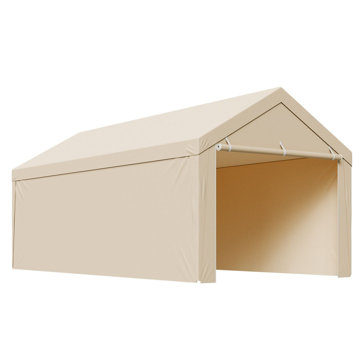 Carport Replacement Canopy, 10 x 20 ft Potable Garage Tent Top Tarp with Sidewalls, UV-Resistant & Waterproof, Heavy Duty Car Shelter Tarp with Ball Buggees, Beige, Frame Not Included