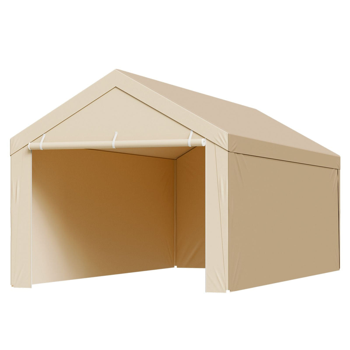 Carport Replacement Canopy, 10 x 20 ft Potable Garage Tent Top Tarp with Sidewalls, UV-Resistant & Waterproof, Heavy Duty Car Shelter Tarp with Ball Buggees, Beige, Frame Not Included
