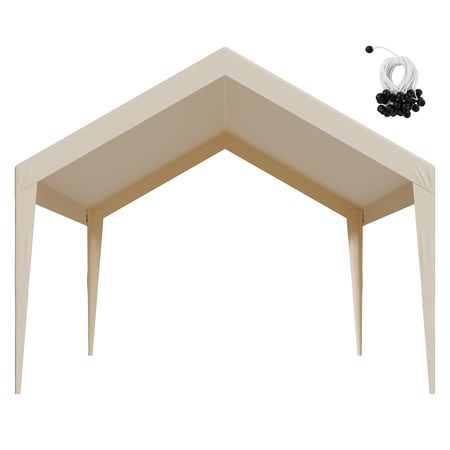 Carport Replacement Canopy, 12 x 20 ft Potable Garage Tent Top Tarp, UV-Resistant & Waterproof Car Shelter Tarp, Heavy Duty Car Port Cover with Ball Buggees, Beige, Frame Not Included