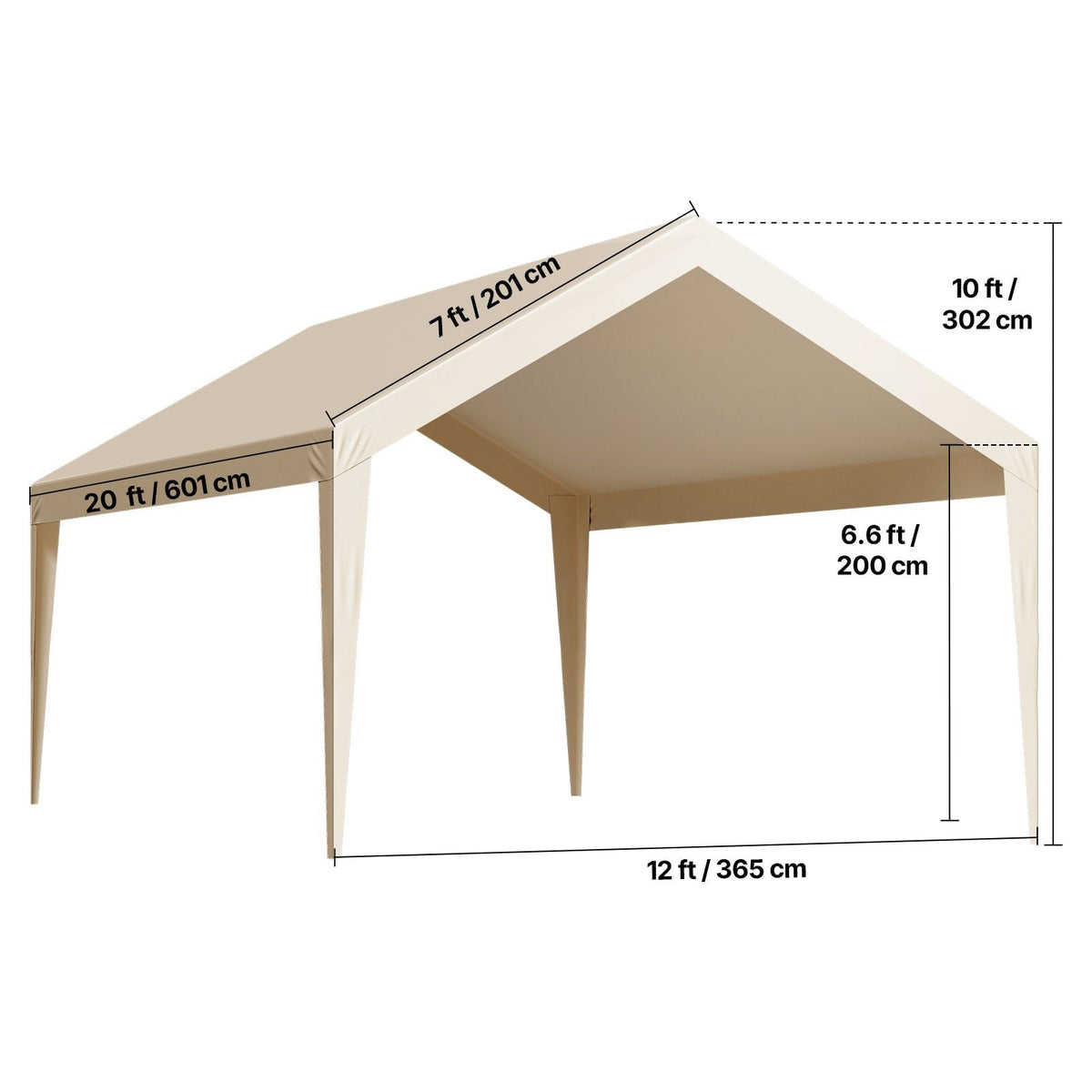 Carport Replacement Canopy, 12 x 20 ft Potable Garage Tent Top Tarp, UV-Resistant & Waterproof Car Shelter Tarp, Heavy Duty Car Port Cover with Ball Buggees, Beige, Frame Not Included
