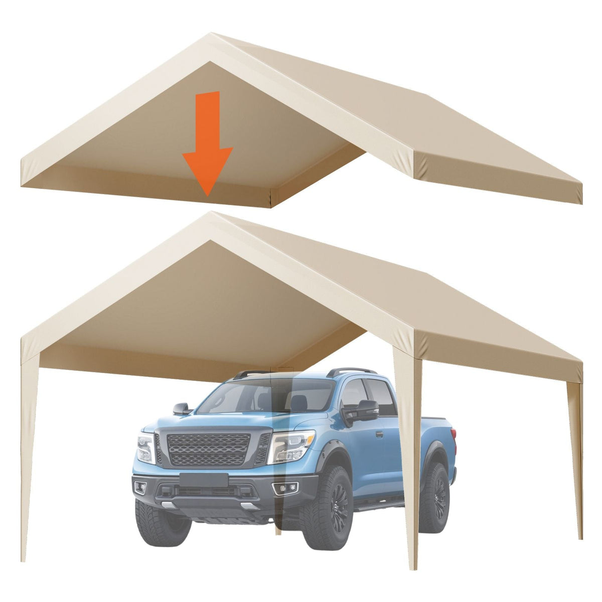 Carport Replacement Canopy, 12 x 20 ft Potable Garage Tent Top Tarp, UV-Resistant & Waterproof Car Shelter Tarp, Heavy Duty Car Port Cover with Ball Buggees, Beige, Frame Not Included