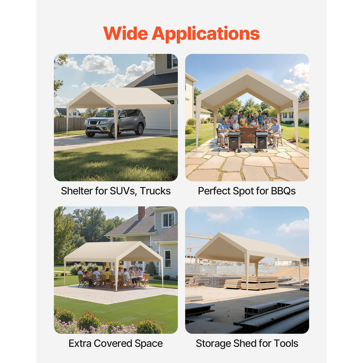 Carport Replacement Canopy, 12 x 20 ft Potable Garage Tent Top Tarp, UV-Resistant & Waterproof Car Shelter Tarp, Heavy Duty Car Port Cover with Ball Buggees, Beige, Frame Not Included