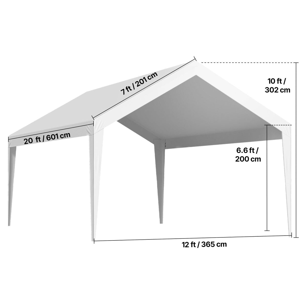 Carport Replacement Canopy, 12 x 20 ft Potable Garage Tent Top Tarp, UV-Resistant & Waterproof Car Shelter Tarp, Heavy Duty Car Port Cover with Ball Buggees, White, Frame Not Included