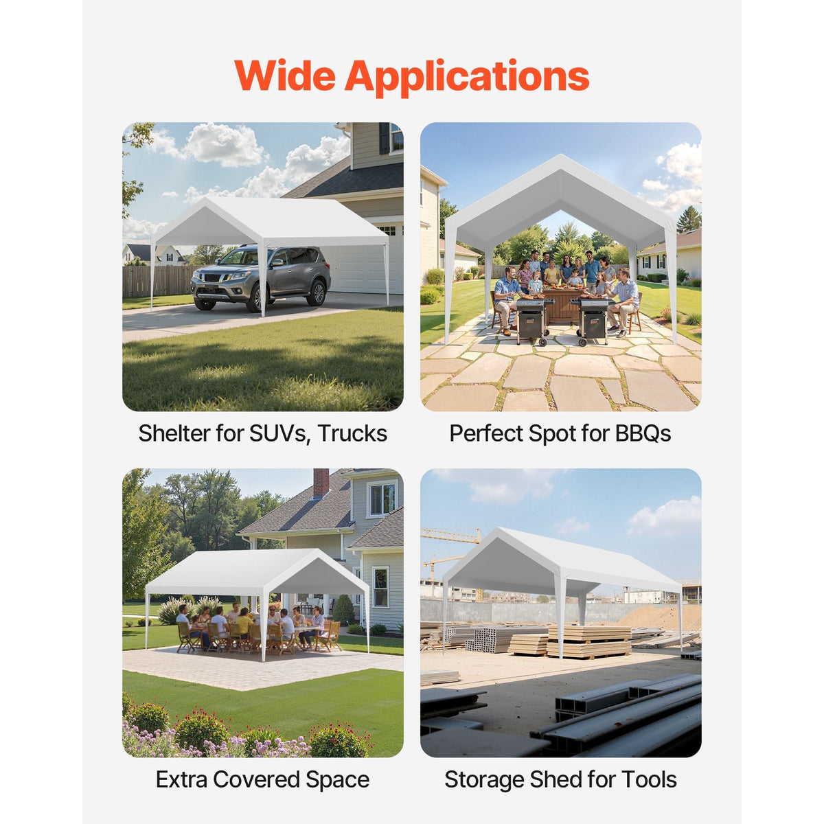 Carport Replacement Canopy, 12 x 20 ft Potable Garage Tent Top Tarp, UV-Resistant & Waterproof Car Shelter Tarp, Heavy Duty Car Port Cover with Ball Buggees, White, Frame Not Included