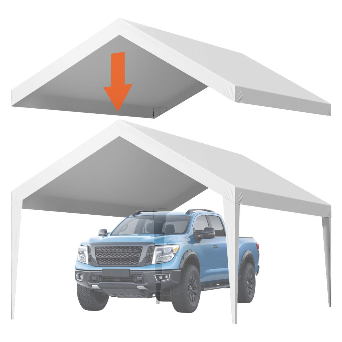 Carport Replacement Canopy, 12 x 20 ft Potable Garage Tent Top Tarp, UV-Resistant & Waterproof Car Shelter Tarp, Heavy Duty Car Port Cover with Ball Buggees, White, Frame Not Included