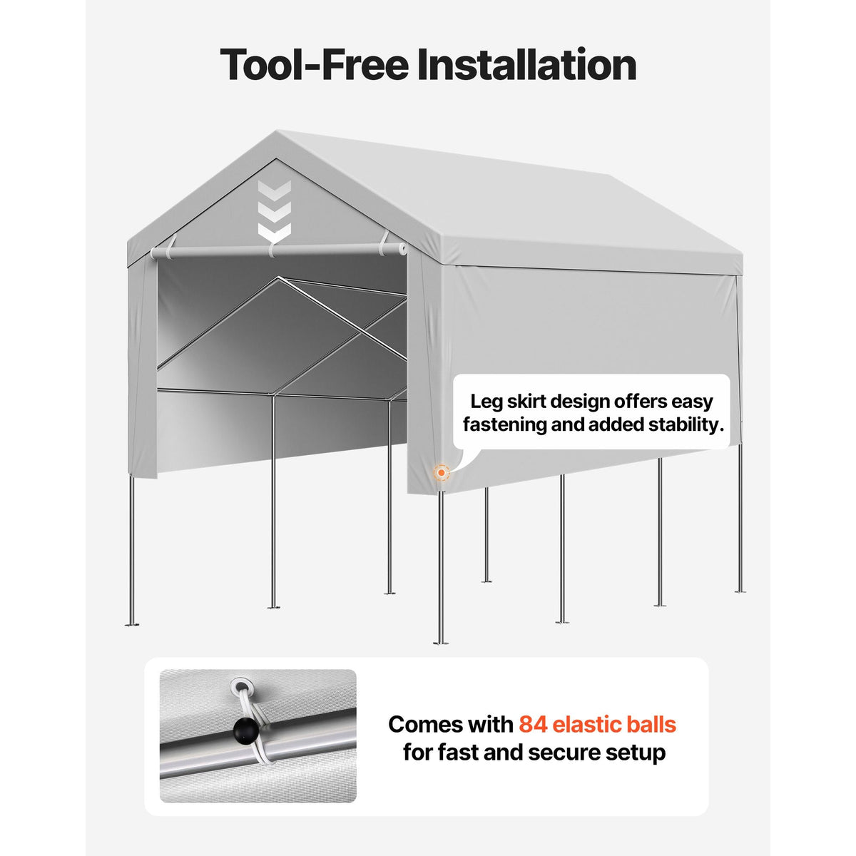 Carport Replacement Canopy, 12 x 20 ft Potable Garage Tent Top Tarp with Sidewalls, UV-Resistant & Waterproof, Heavy Duty Car Shelter Tarp with Ball Buggees, Grey, Frame Not Included