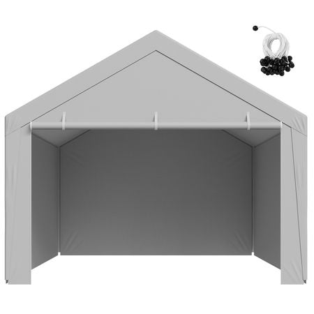 Carport Replacement Canopy, 12 x 20 ft Potable Garage Tent Top Tarp with Sidewalls, UV-Resistant & Waterproof, Heavy Duty Car Shelter Tarp with Ball Buggees, Grey, Frame Not Included