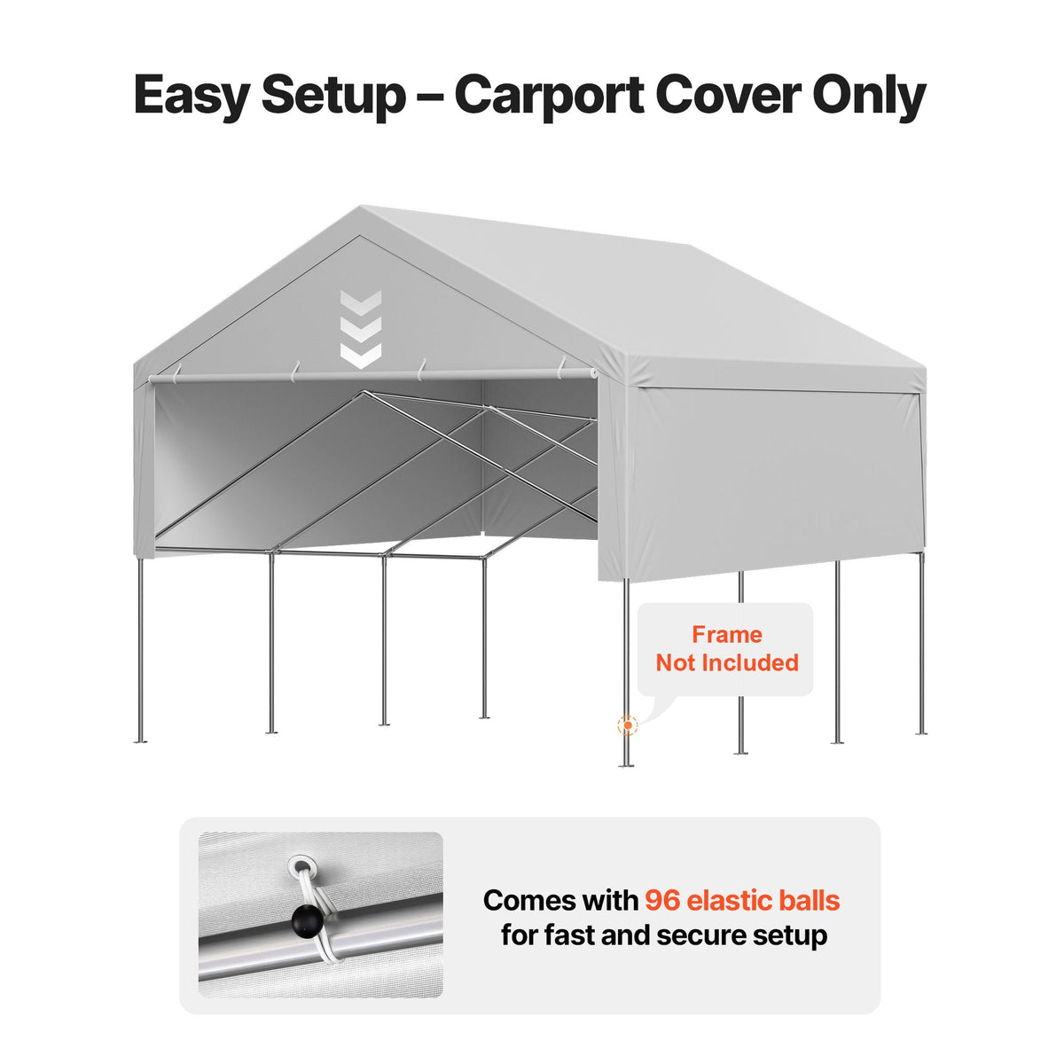 Carport Replacement Canopy, 20 x 20 ft Potable Garage Tent Top Tarp with Sidewalls, UV-Resistant & Waterproof, Heavy Duty Car Shelter Tarp with Ball Buggees, Grey, Frame Not Included