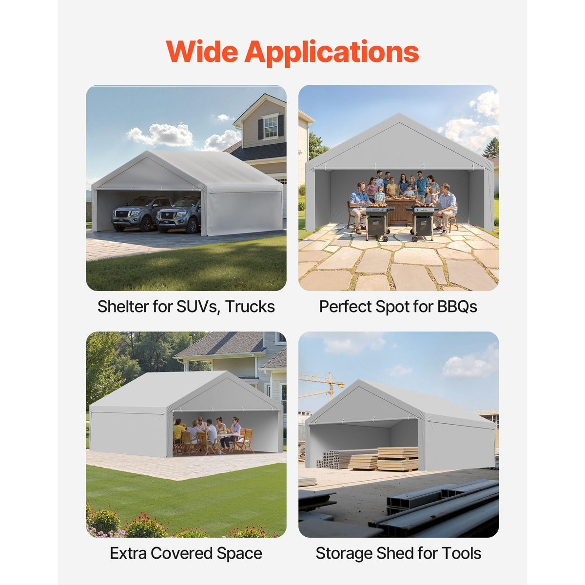 Carport Replacement Canopy, 20 x 20 ft Potable Garage Tent Top Tarp with Sidewalls, UV-Resistant & Waterproof, Heavy Duty Car Shelter Tarp with Ball Buggees, Grey, Frame Not Included