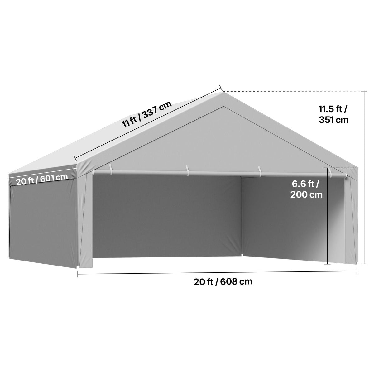 Carport Replacement Canopy, 20 x 20 ft Potable Garage Tent Top Tarp with Sidewalls, UV-Resistant & Waterproof, Heavy Duty Car Shelter Tarp with Ball Buggees, Grey, Frame Not Included