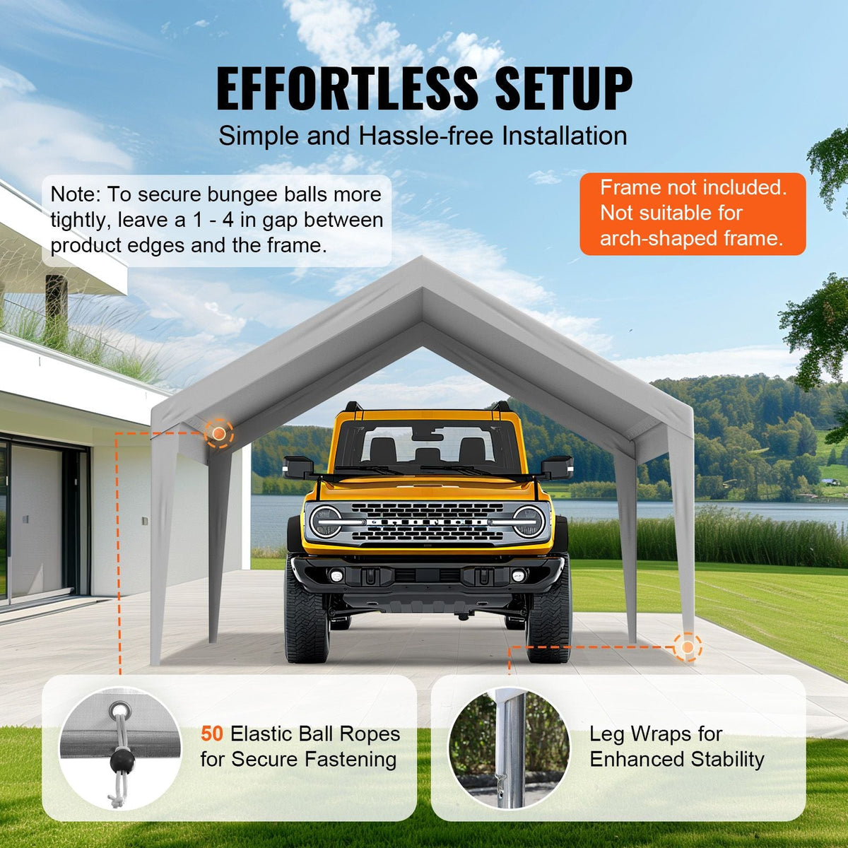 Carport Replacement Canopy Cover 13 x 20 ft, Garage Top Tent Shelter Tarp Heavy-Duty Waterproof & UV Protected, Easy Installation with Ball Bungees,Grey (Only Top Cover, Frame Not Include)