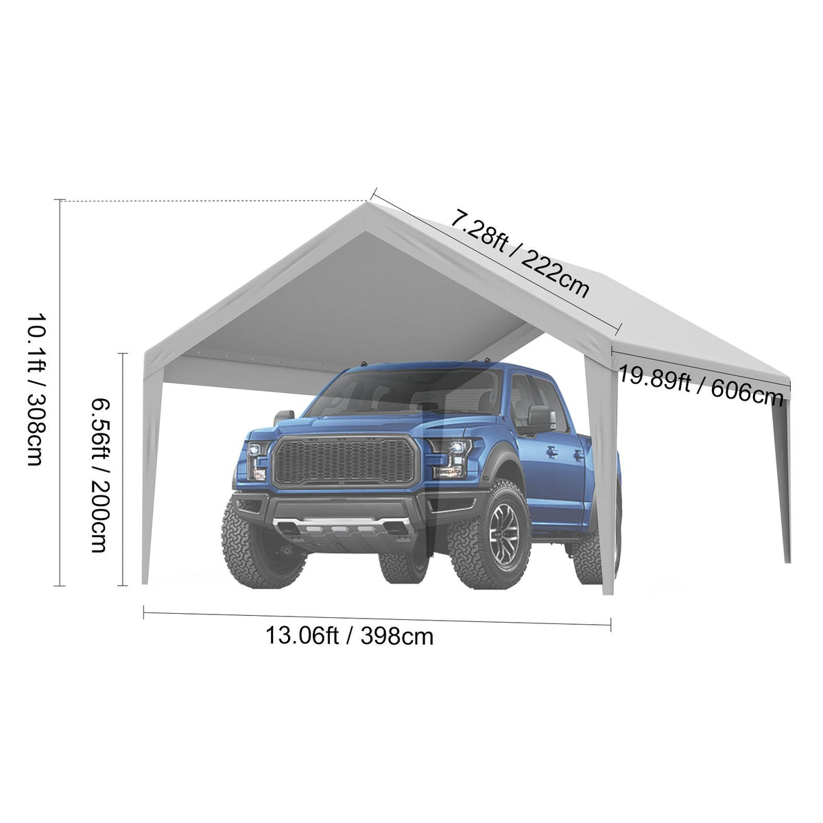 Carport Replacement Canopy Cover 13 x 20 ft, Garage Top Tent Shelter Tarp Heavy-Duty Waterproof & UV Protected, Easy Installation with Ball Bungees,Grey (Only Top Cover, Frame Not Include)