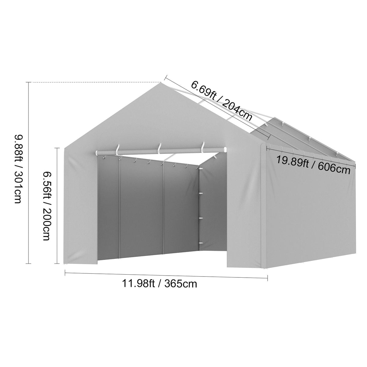 Carport Replacement Canopy Cover Side Wall 12 x 20 ft, Garage Tent Shelter Tarp Heavy-Duty Waterproof & UV Protected, Easy Installation with Ball Bungees,Grey (Top and Frame Not Included)