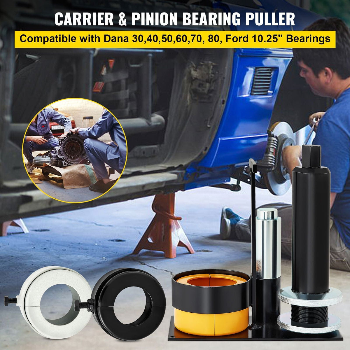 Carrier & Pinion Bearing Puller, Compatible with Dana 30,40,50,60,70, 80, Ford 10.25\" Bearings, Pinion Puller Tool with 3 Clamshells, 45# Steel Clamshell Bearing Puller for Auto Repair