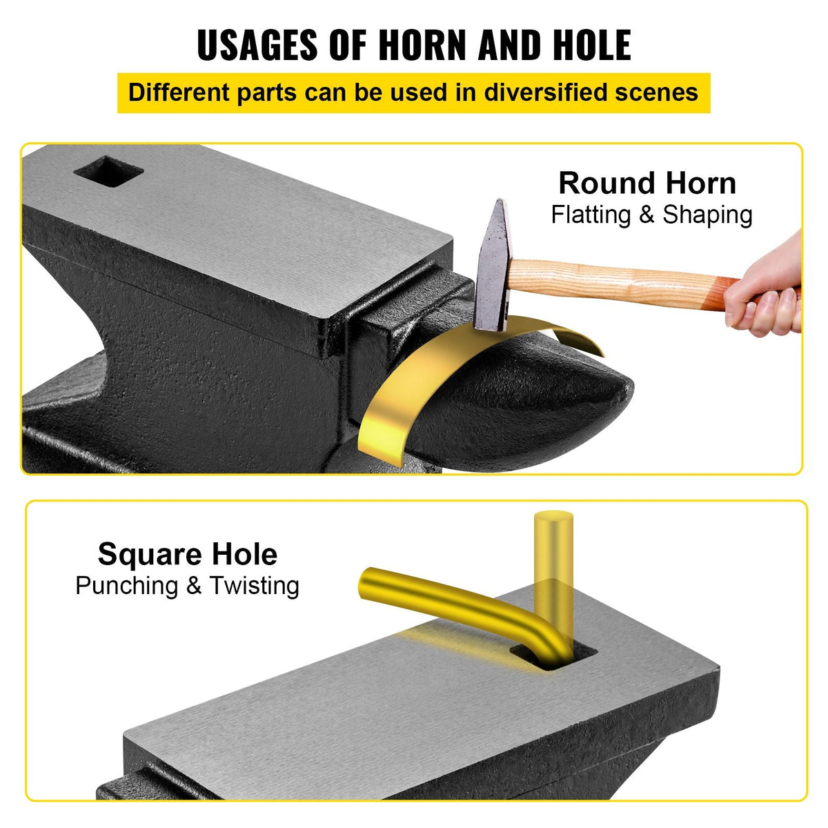 Cast Iron Anvil, 100 Lbs/45kg Single Horn Anvil, with 10.4 x 5 in Countertop and Stable Base, High Hardness Rugged Round Horn Anvil Blacksmith, for Shaping, Bending, Twisting