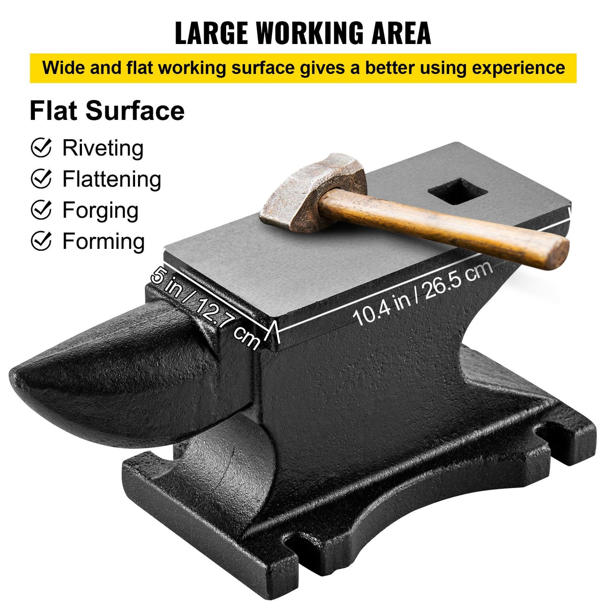 Cast Iron Anvil, 100 Lbs/45kg Single Horn Anvil, with 10.4 x 5 in Countertop and Stable Base, High Hardness Rugged Round Horn Anvil Blacksmith, for Shaping, Bending, Twisting
