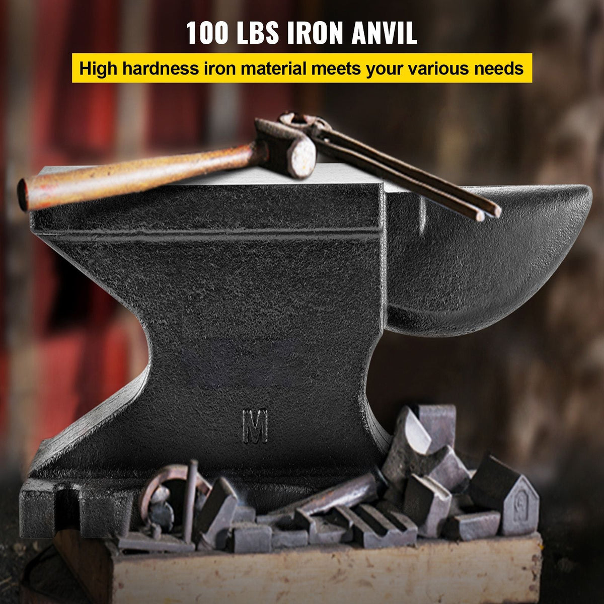 Cast Iron Anvil, 100 Lbs/45kg Single Horn Anvil, with 10.4 x 5 in Countertop and Stable Base, High Hardness Rugged Round Horn Anvil Blacksmith, for Shaping, Bending, Twisting
