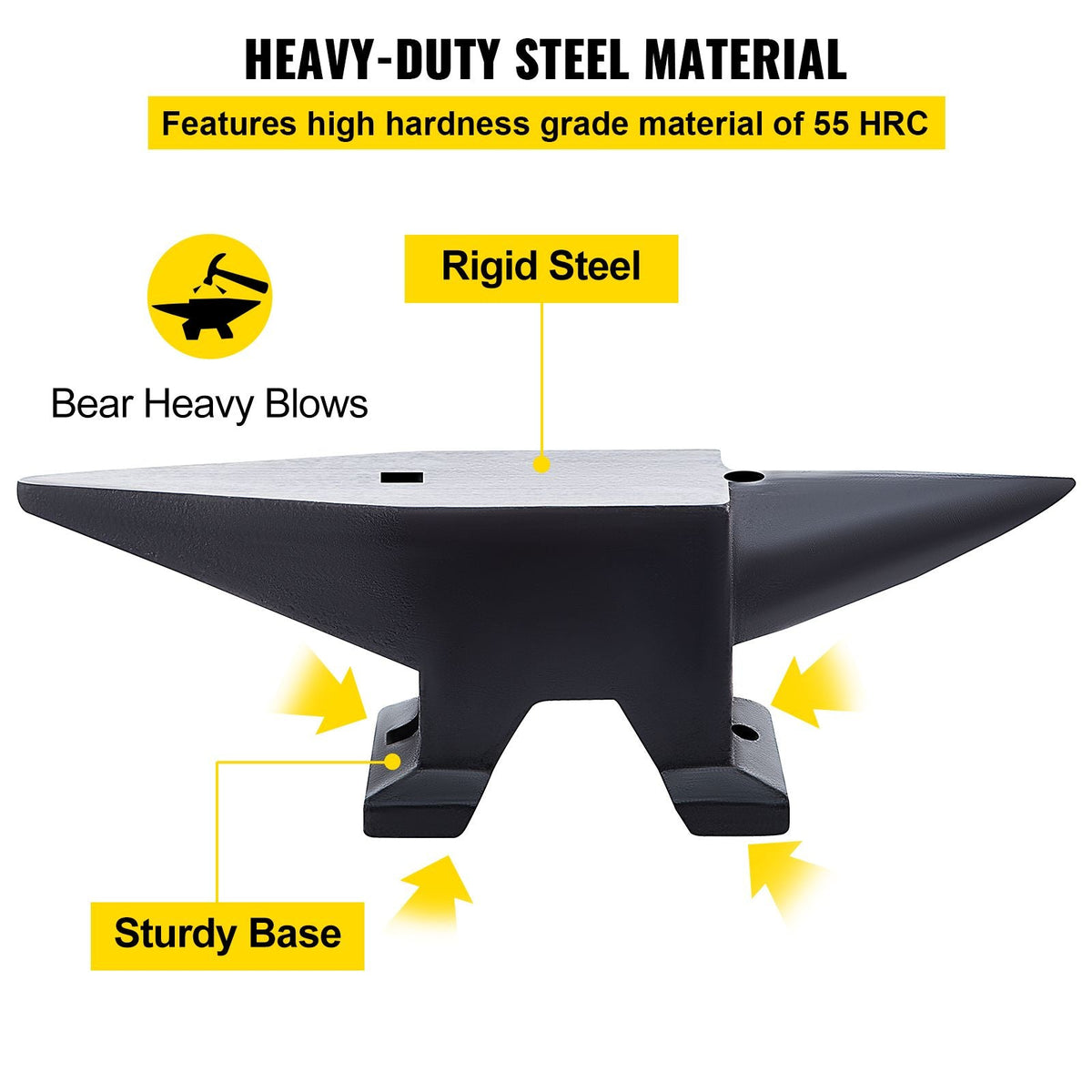 Cast Iron Anvil, 105 Lbs Single Horn Anvil with Large Countertop and Stable Base, High Hardness Rugged Round Horn Anvil Blacksmith, for Bending, Shaping