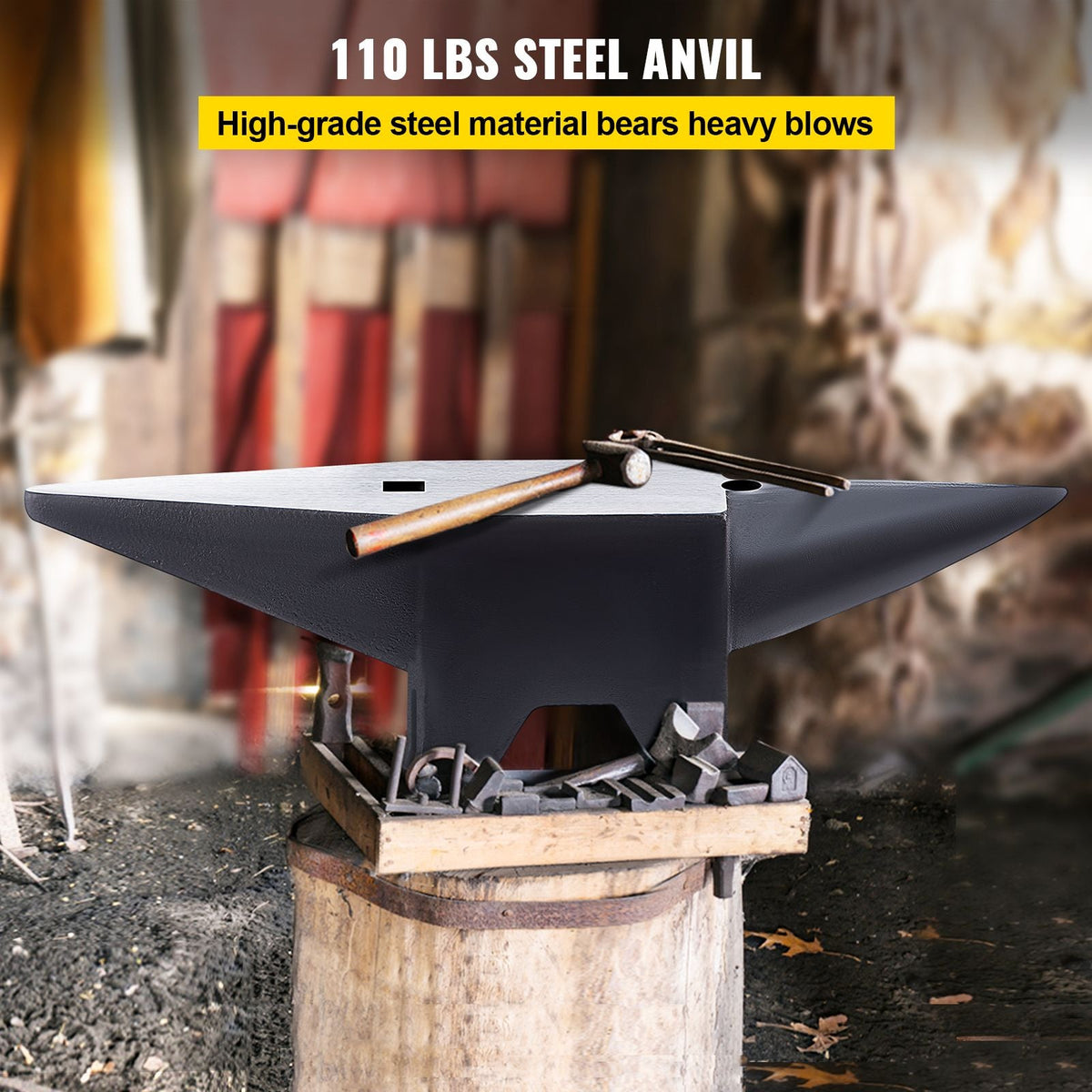Cast Iron Anvil, 105 Lbs Single Horn Anvil with Large Countertop and Stable Base, High Hardness Rugged Round Horn Anvil Blacksmith, for Bending, Shaping