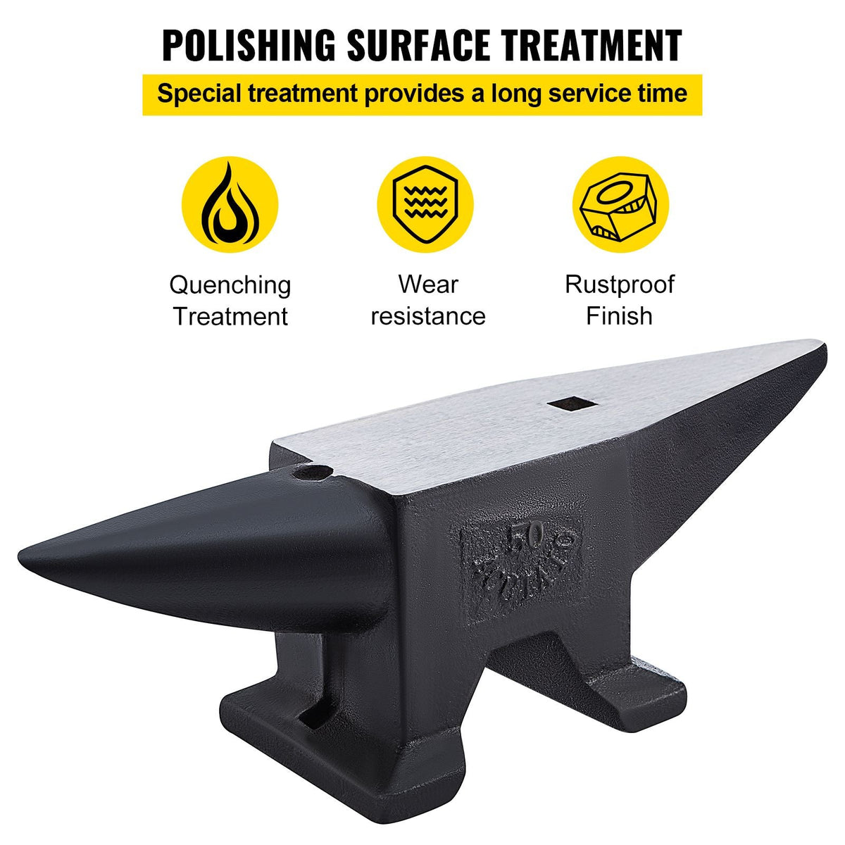 Cast Iron Anvil, 105 Lbs Single Horn Anvil with Large Countertop and Stable Base, High Hardness Rugged Round Horn Anvil Blacksmith, for Bending, Shaping