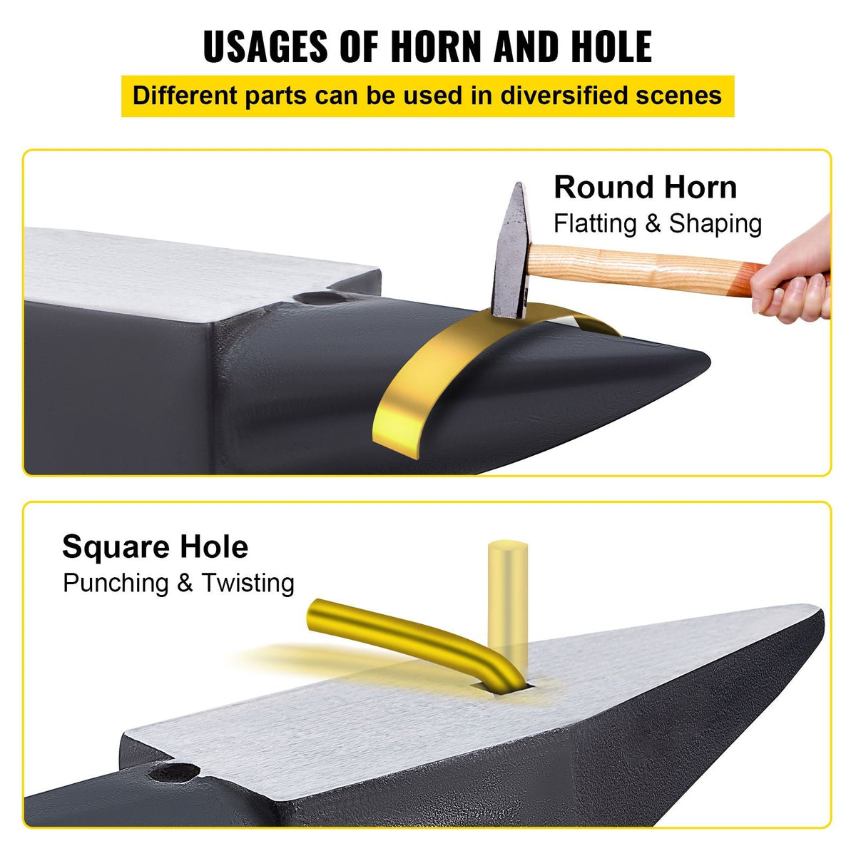 Cast Iron Anvil, 105 Lbs Single Horn Anvil with Large Countertop and Stable Base, High Hardness Rugged Round Horn Anvil Blacksmith, for Bending, Shaping