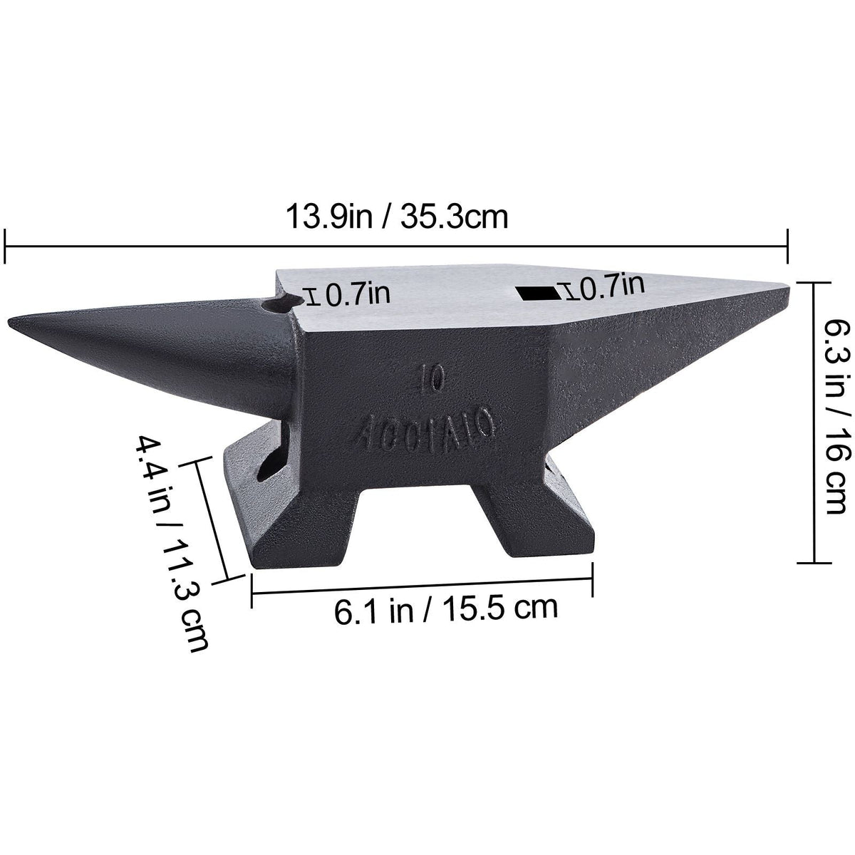 Cast Iron Anvil, 22 Lbs/10kg Single Horn Anvil, with Large Countertop and Stable Base, High Hardness Rugged Round Horn Anvil Blacksmith, for Shaping, Bending