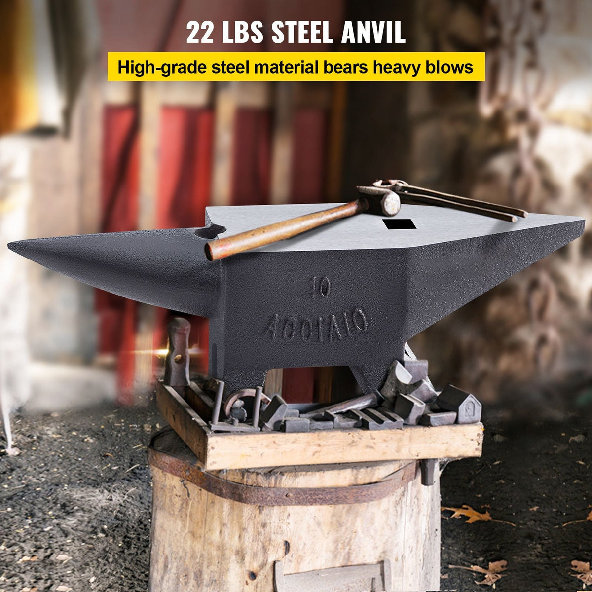 Cast Iron Anvil, 22 Lbs/10kg Single Horn Anvil, with Large Countertop and Stable Base, High Hardness Rugged Round Horn Anvil Blacksmith, for Shaping, Bending