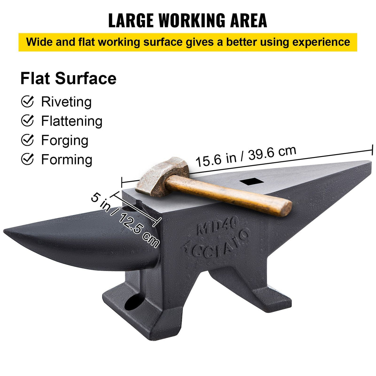 Cast Iron Anvil, 86 Lbs Single Horn Anvil with Large Countertop and Stable Base, High Hardness Rugged Round Horn Anvil Blacksmith, for Bending, Shaping