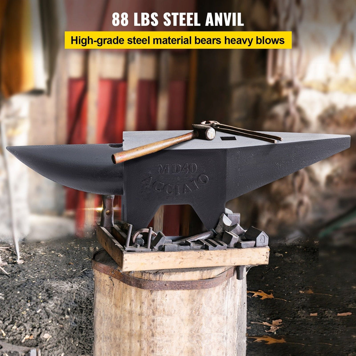 Cast Iron Anvil, 86 Lbs Single Horn Anvil with Large Countertop and Stable Base, High Hardness Rugged Round Horn Anvil Blacksmith, for Bending, Shaping