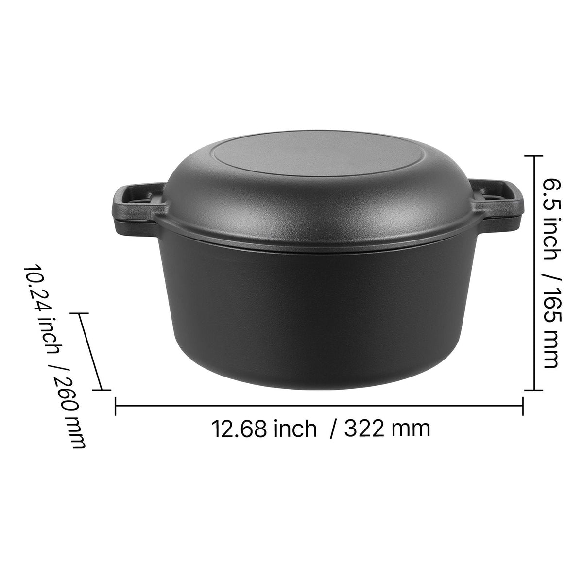 Cast Iron Dutch Oven, 2-in-1 Pre-Seasoned Pot with Skillet Lid, 5QT Cookware Pan with Proofing Basket, Bread Baking Accessories, Bread-Oven Compatible 500Fahrenheit