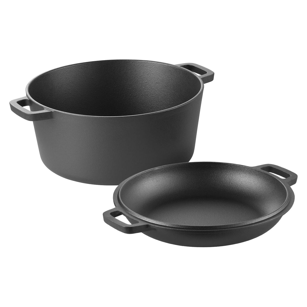 Cast Iron Dutch Oven, 2-in-1 Pre-Seasoned Pot with Skillet Lid, 5QT Cookware Pan with Proofing Basket, Bread Baking Accessories, Bread-Oven Compatible 500Fahrenheit