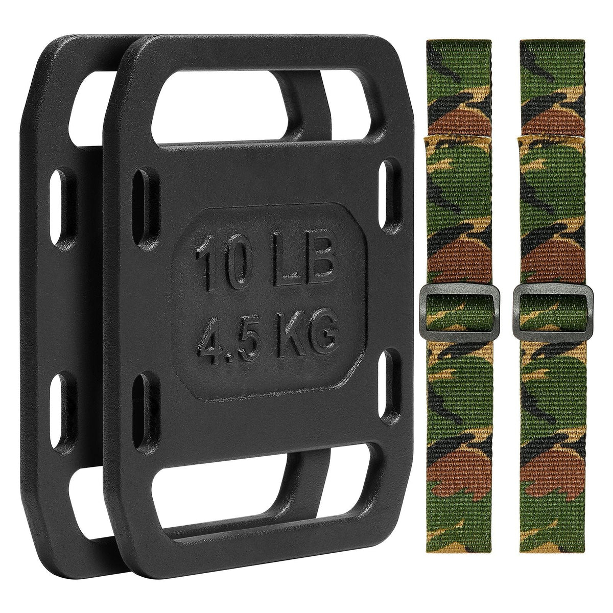 Cast Iron Ruck Weights, 10LB Pair Ruck Plate, Weighted Weights for Rucking, Adjustable Ruck Plate with Straps, for Rucking, Swings, Squat, Strength Training, Weightlifting, Fitness Workout