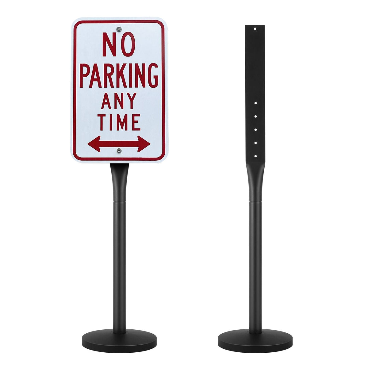 Cast Iron Sign Post, 4 ft Portable Heavy Duty Steel Post Sign Holder with Hard Plastic Base & Wheels, U-Channel Sign Stand for Garden, Courtyard, Farm or Traffic Intersection, Black