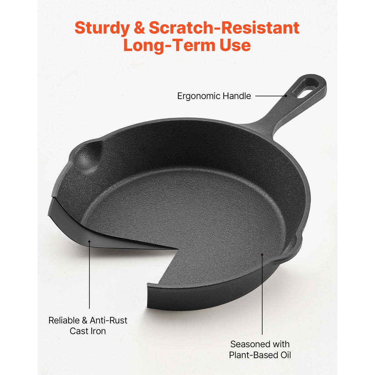 Cast Iron Skillet, 4-Piece Frying Pan Set (6, 8, 10, 12 in), Skillets with Heat-Resistant Silicone Handle, Pre-Seasoned Chef's Pan, Kitchen Cookware, for Oven, Gas, Electrical, Induction, Black