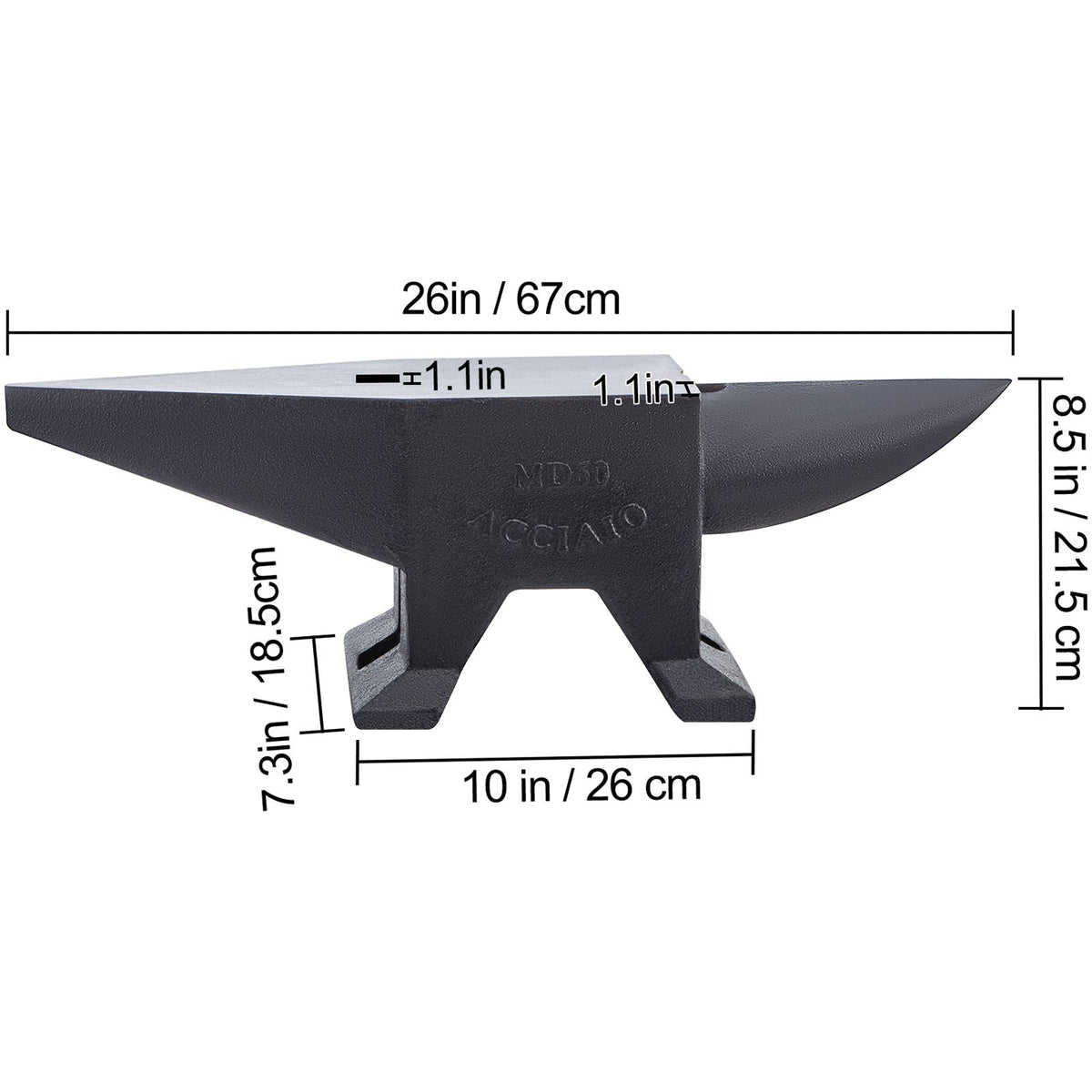 Cast Steel Anvil, 132 Lbs(60kg) Single Horn Anvil with Large Countertop and Stable Base, High Hardness Rugged Round Horn Anvil Blacksmith, for Bending, Shaping