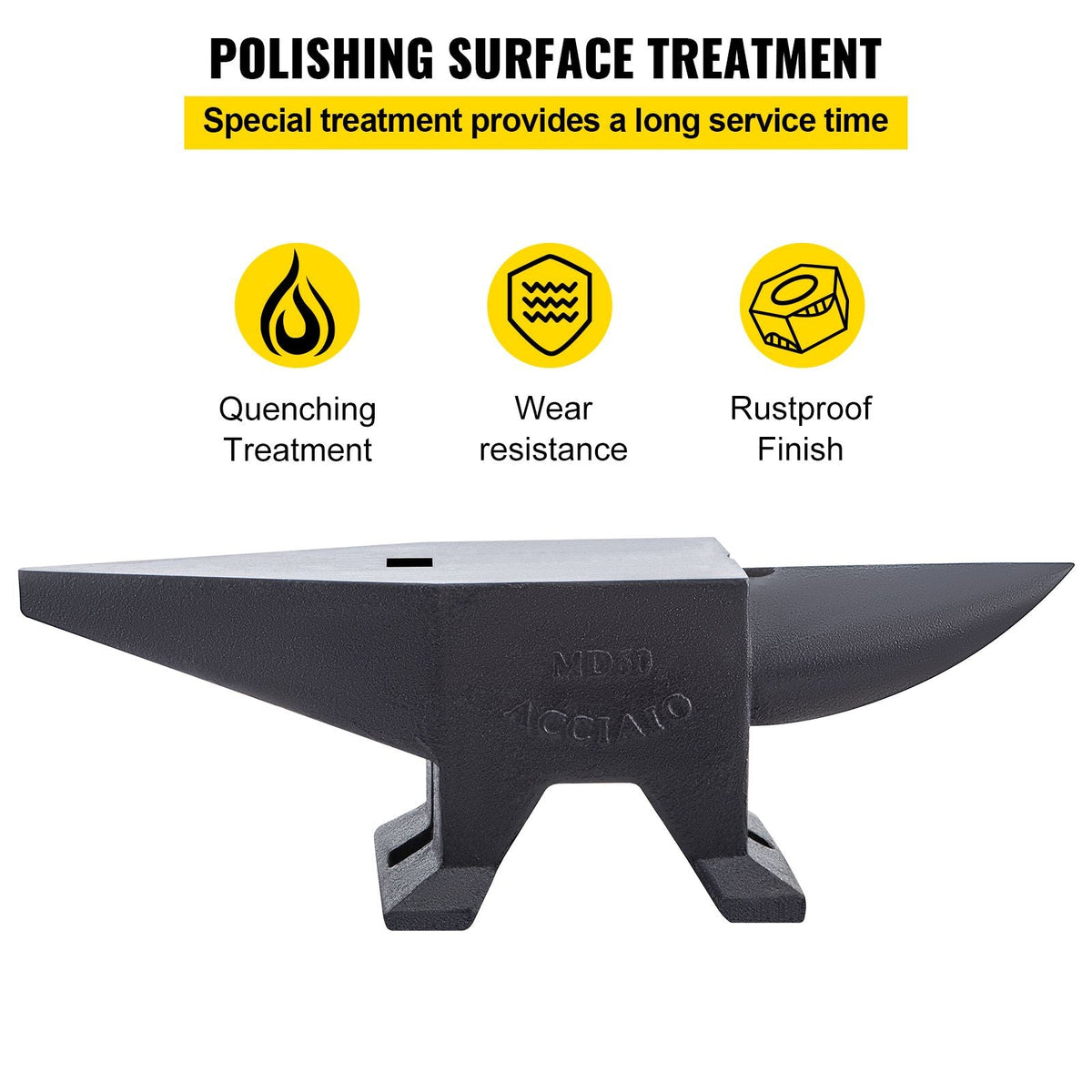 Cast Steel Anvil, 132 Lbs(60kg) Single Horn Anvil with Large Countertop and Stable Base, High Hardness Rugged Round Horn Anvil Blacksmith, for Bending, Shaping