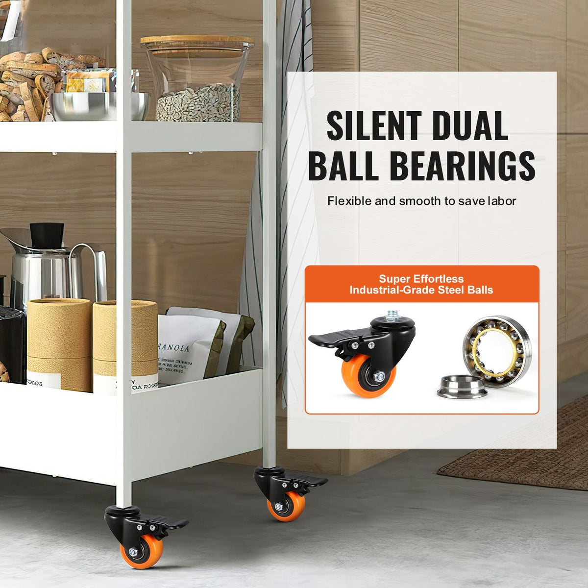 Caster Wheels, 2 inch, Set of 4, 110 lbs Load Capacity, Threaded Stem Casters with Security Dual Locking Brake, Heavy Duty Industrial Casters, No Noise Swivel Caster Wheels for Cart, Furniture