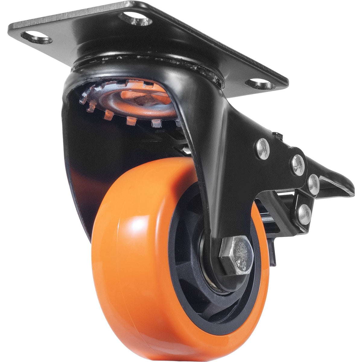 Caster Wheels, 3-inch Swivel Plate Casters, Set of 4, with Security A/B Locking No Noise PVC Wheels, Heavy Duty 250 lbs Load Capacity Per Caster, Non-Marking Wheels for Cart Furniture Workbench