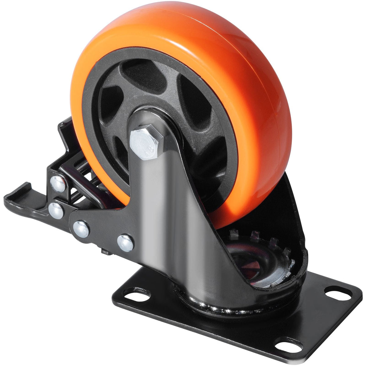 Caster Wheels, 4-inch Swivel Plate Casters, Set of 4, with Security A/B Locking No Noise PVC Wheels, Heavy Duty 350 lbs Load Capacity Per Caster, Non-Marking Wheels for Cart Furniture Workbench
