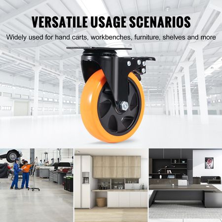 Caster Wheels, 5-inch Swivel Plate Casters, Set of 4, with Security A/B Locking No Noise PVC Wheels, Heavy Duty 450 lbs Load Capacity Per Caster, Non-Marking Wheels for Cart Furniture Workbench