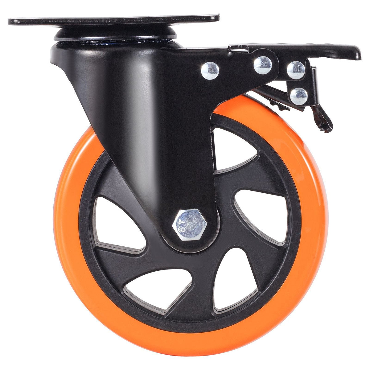 Caster Wheels, 5-inch Swivel Plate Casters, Set of 4, with Security A/B Locking No Noise PVC Wheels, Heavy Duty 450 lbs Load Capacity Per Caster, Non-Marking Wheels for Cart Furniture Workbench
