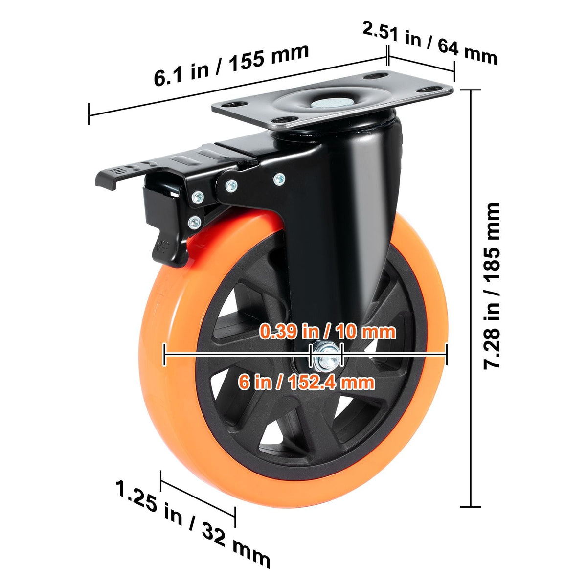 Caster Wheels, 6-inch Swivel Plate Casters, Set of 4, with Security A/B Locking No Noise PVC Wheels, Heavy Duty 700 lbs Load Capacity Per Caster, Non-Marking Wheels for Cart Furniture Workbench
