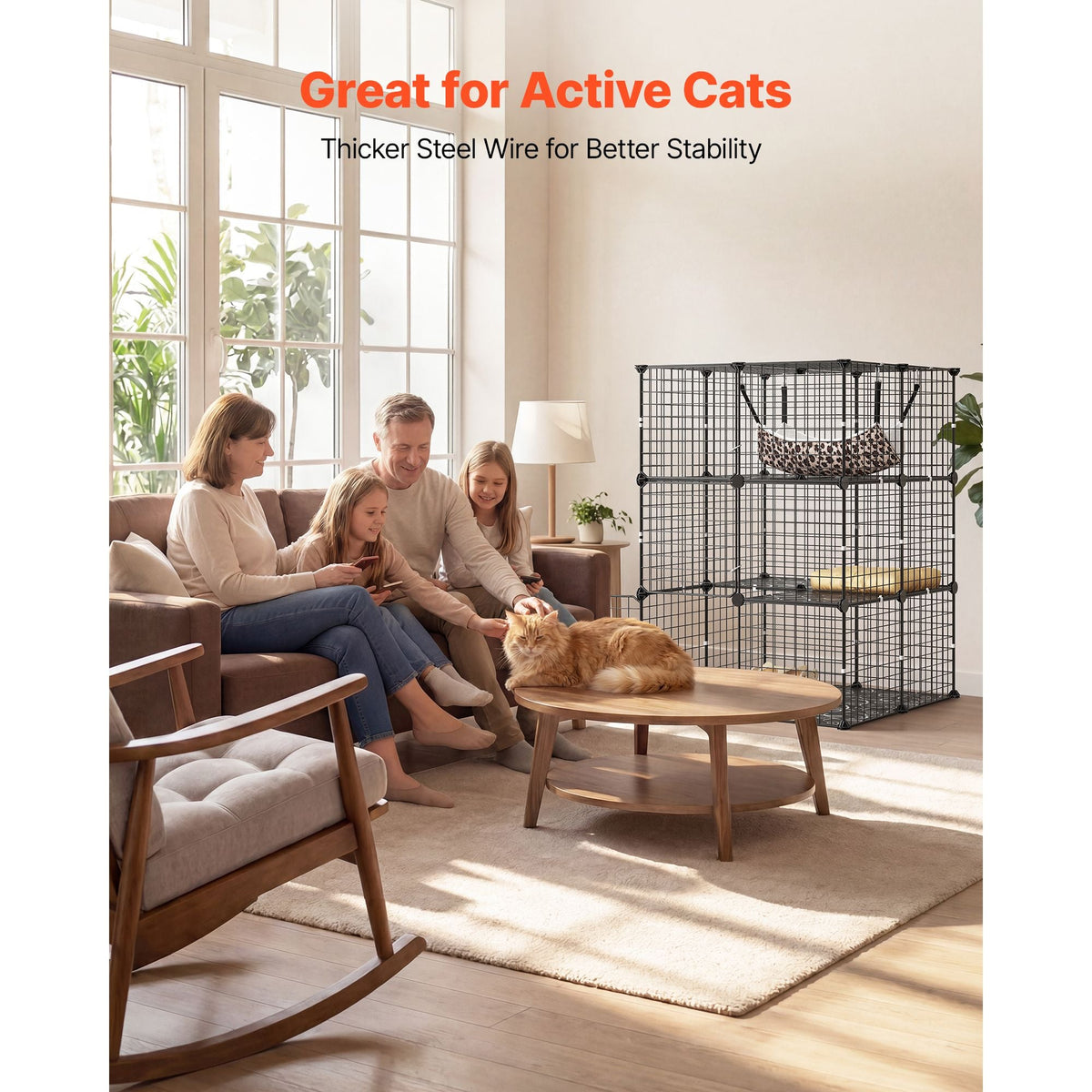 Cat Cage 3-Tier 27.99"x27.99"x40.98" DIY Cat Playpen with Hammock, Indoor Enclosure Detachable Metal Wire Kennel Crate, Large Exercise Place Ideal for 1-2 Cats, Kittens & Small Animals, Black