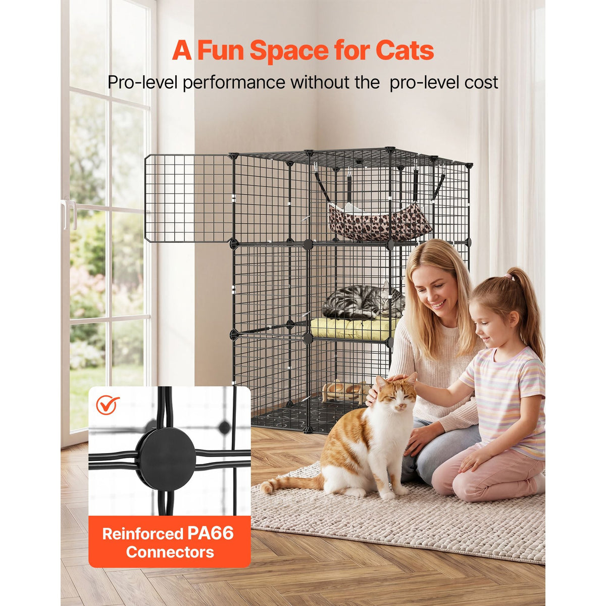 Cat Cage 3-Tier 27.99"x27.99"x40.98" DIY Cat Playpen with Hammock, Indoor Enclosure Detachable Metal Wire Kennel Crate, Large Exercise Place Ideal for 1-2 Cats, Kittens & Small Animals, Black