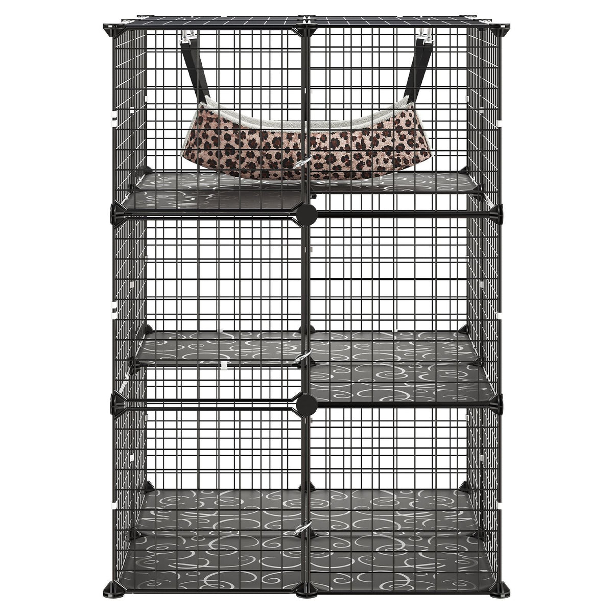 Cat Cage 3-Tier 27.99"x27.99"x40.98" DIY Cat Playpen with Hammock, Indoor Enclosure Detachable Metal Wire Kennel Crate, Large Exercise Place Ideal for 1-2 Cats, Kittens & Small Animals, Black
