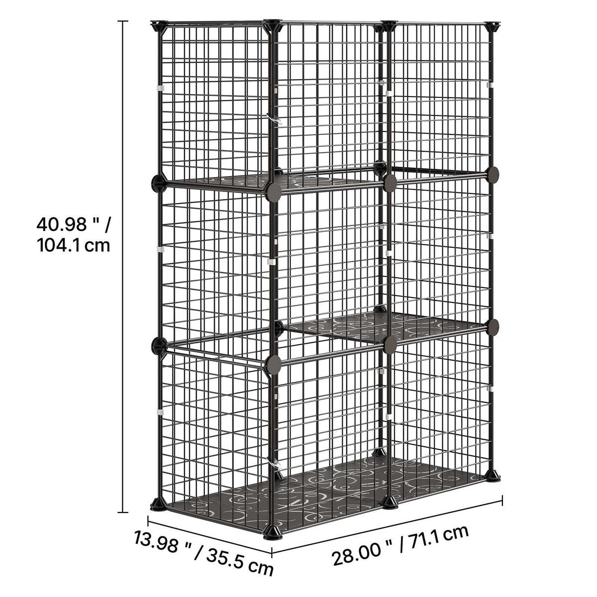 Cat Cage 3-Tier 28"x13.98"x40.98" DIY Cat Playpen Indoor Enclosure, Detachable Metal Wire Kennel Crate, Large Exercise Place Ideal for 1-2 Cats, Kittens, Rabbits, Ferrets & Small Animals, Black