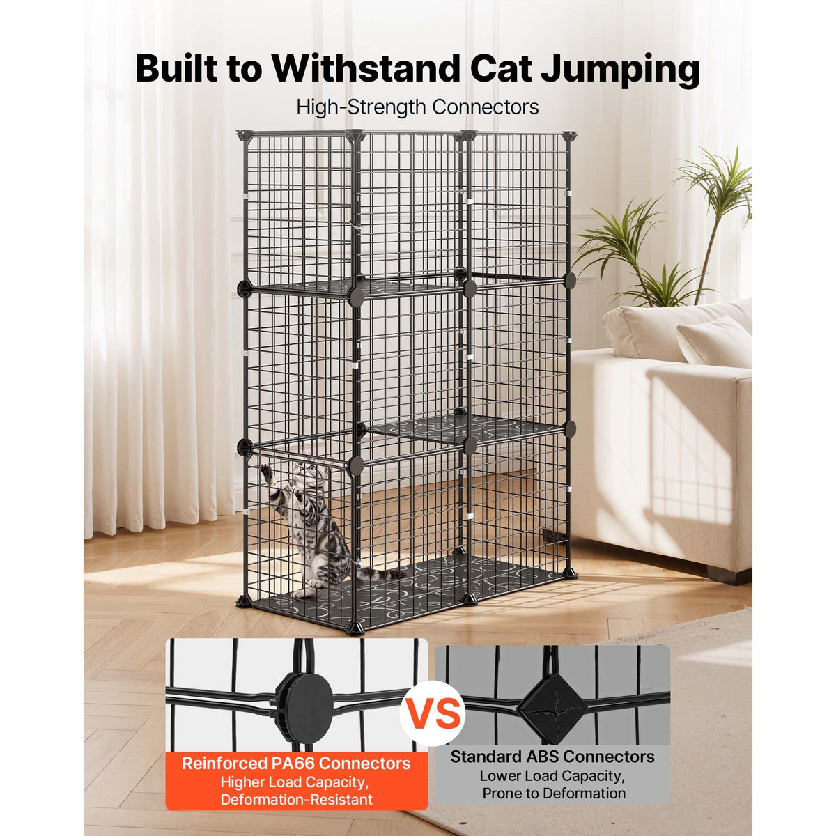 Cat Cage 3-Tier 28"x13.98"x40.98" DIY Cat Playpen Indoor Enclosure, Detachable Metal Wire Kennel Crate, Large Exercise Place Ideal for 1-2 Cats, Kittens, Rabbits, Ferrets & Small Animals, Black